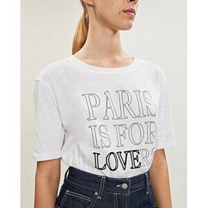 SANDRO WHITE T-SHIRT PARIS IS FOR LOVERS SIZE M   MADE IN PORTUGAL  100% COTTON